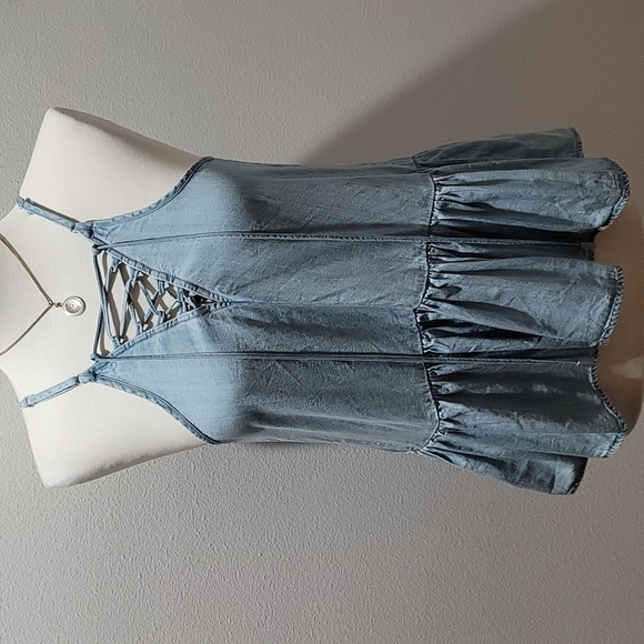 Love Stitch Tops - COPY - LOVE STITCH TANK TOP CRISS CROSS SLEEVELESS HIGH NECK BLUE WOMENS MEDIUM…